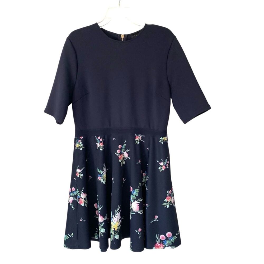 Ted Baker Hadlley Navy Blue Floral Short Sleeve Dress size 5 US 12